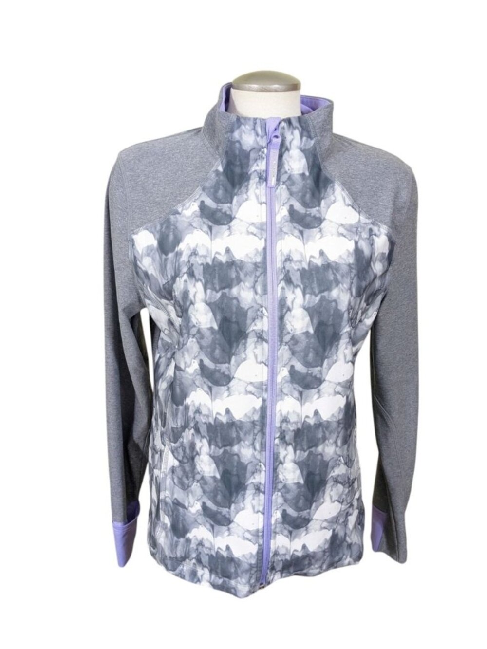 Mondetta Gray Periwinkle Trim Womens Workout Jacket XL Stretch Abstract Print